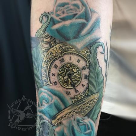 tattoos/ - Pocket watch, Nature and  Blue Roses - 117115
